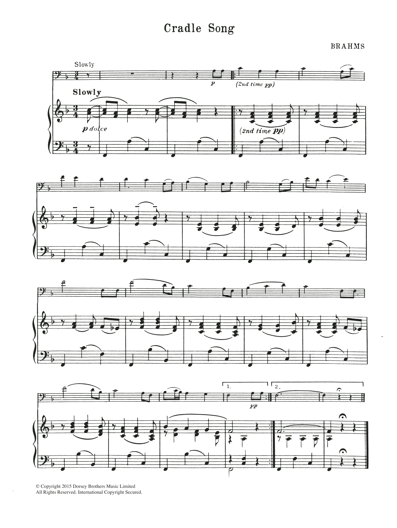 Cradle Song (Cello Solo) von Johannes Brahms