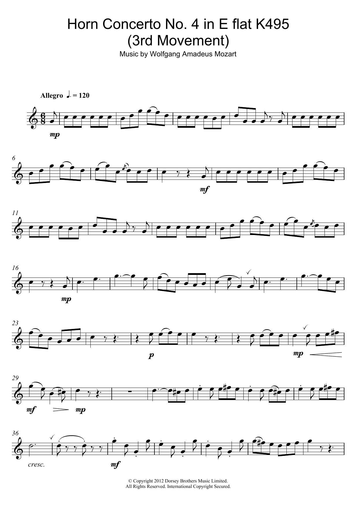 Rondo from Horn Concerto No.4, K495 (Alto Sax Solo) von Wolfgang Amadeus Mozart