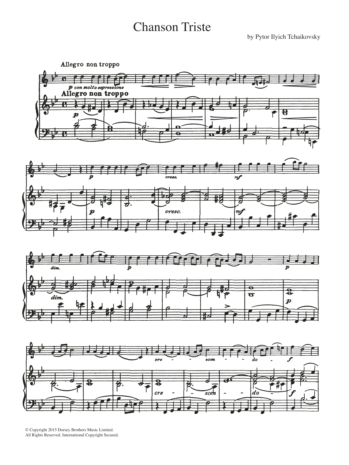 Chanson Triste (Flute Solo) von Pyotr Il'yich Tchaikovsky