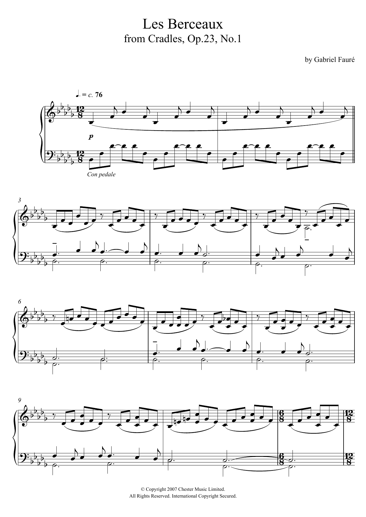 Les Berceaux (from Cradles, Op.23, No.1) (Piano Solo) von Gabriel Faur