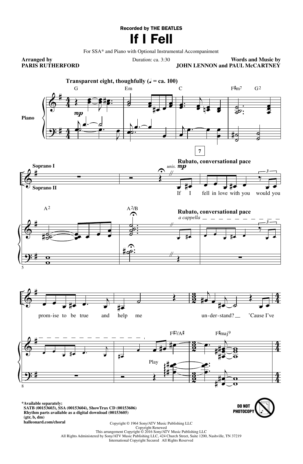 If I Fell (SSA Choir) von Paris Rutherford