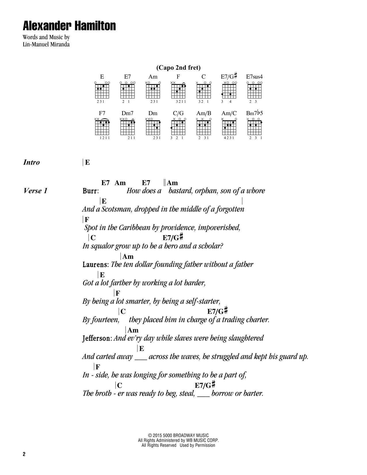 Alexander Hamilton (from Hamilton) (Guitar Chords/Lyrics) von Lin-Manuel Miranda