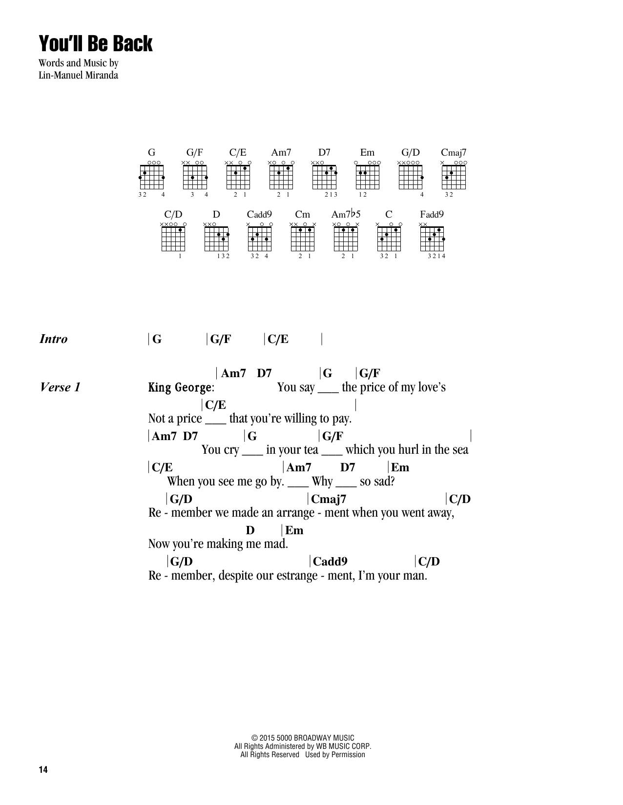 You'll Be Back (from Hamilton) (Guitar Chords/Lyrics) von Lin-Manuel Miranda