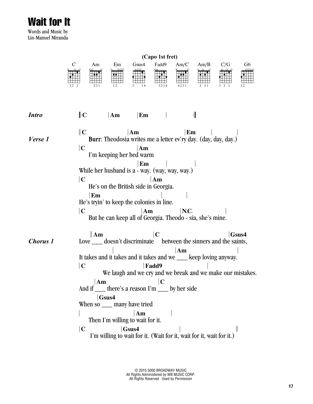 Wait For It (from Hamilton) (Guitar Chords/Lyrics) von Lin-Manuel Miranda