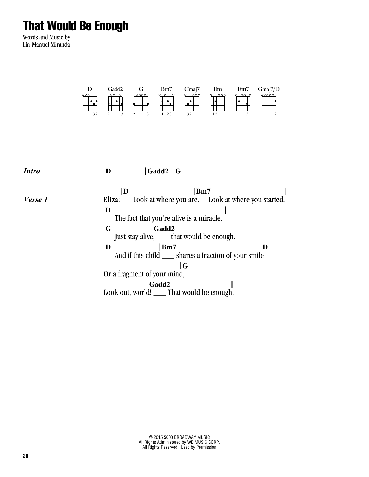 That Would Be Enough (from Hamilton) (Guitar Chords/Lyrics) von Lin-Manuel Miranda