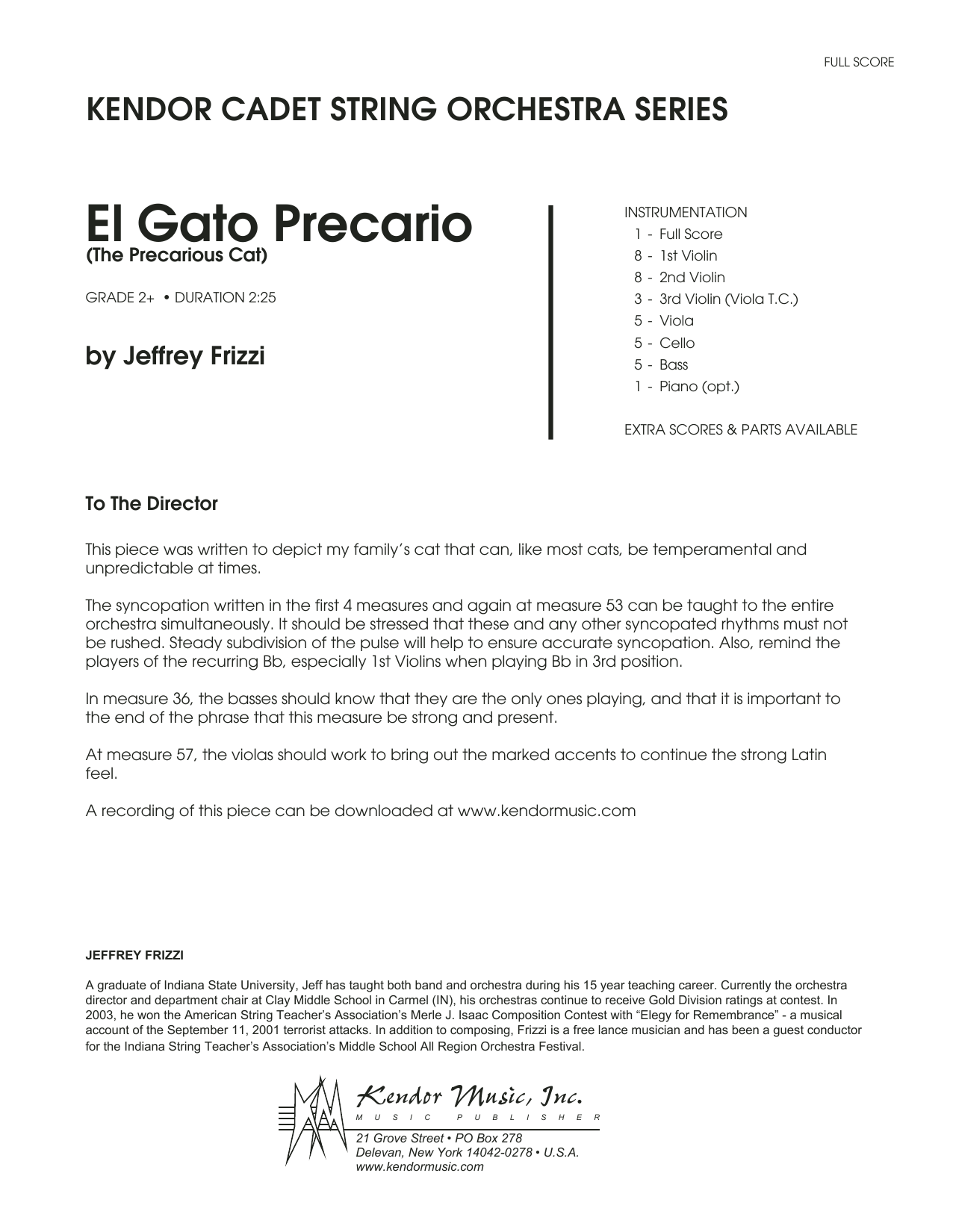 El Gato Precario (The Precarious Cat) - Full Score (Orchestra) von Jeffrey Frizzi