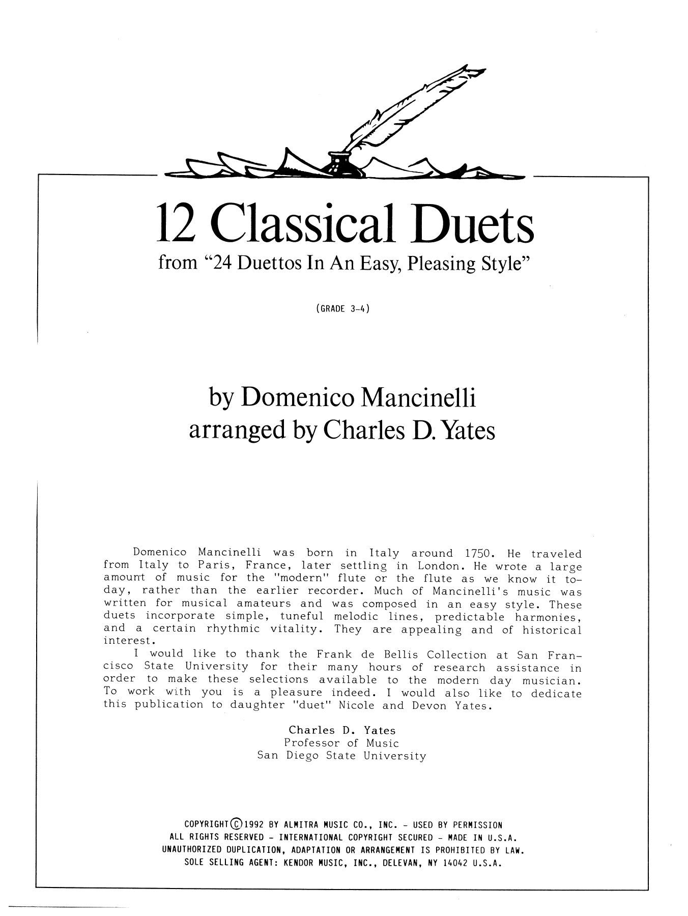 12 Classics Duets (from 24 Duettos In An Easy, Pleasing Style) (Woodwind Ensemble) von Charles Yates