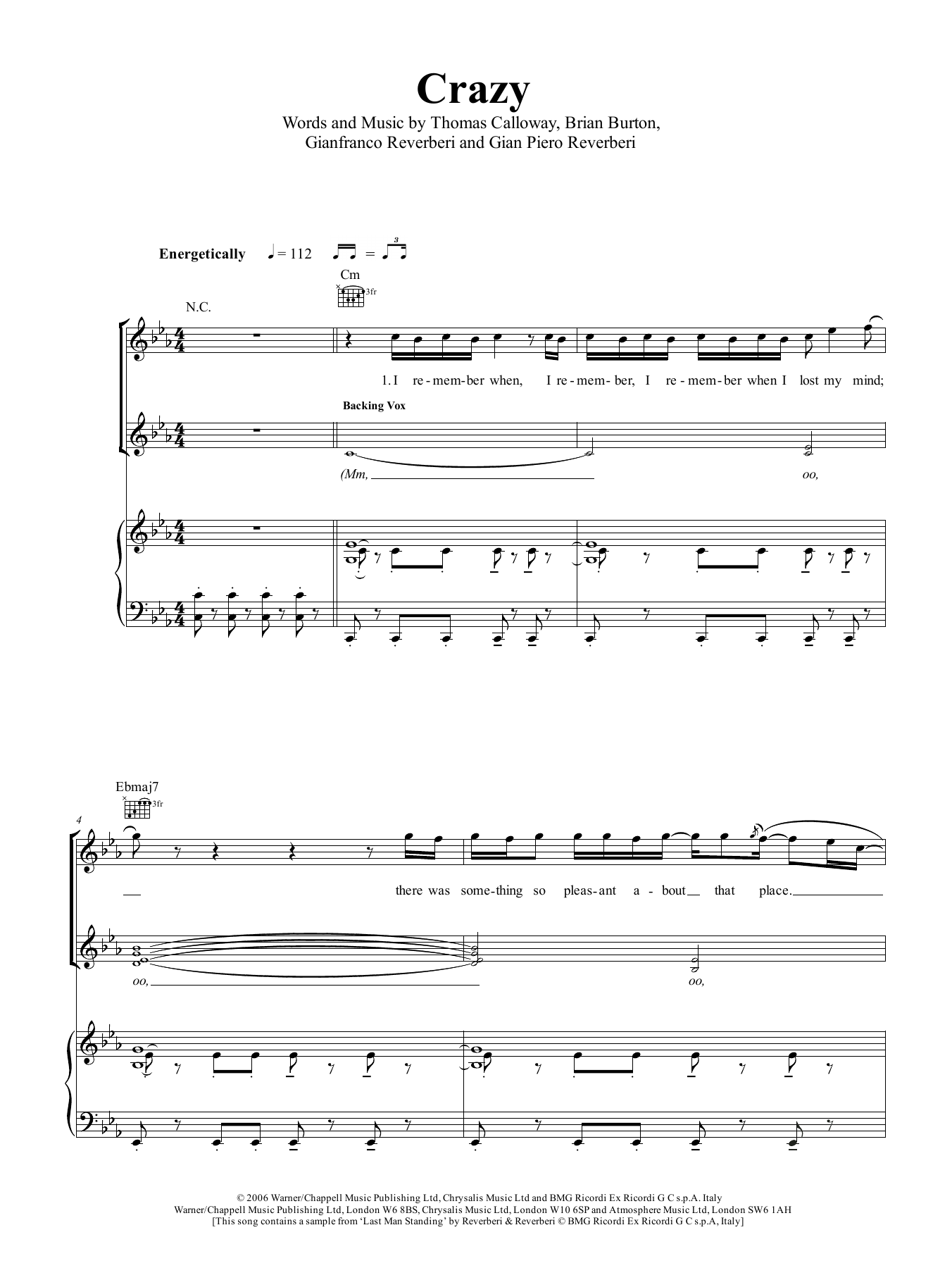 Crazy (Piano, Vocal & Guitar Chords (Right-Hand Melody)) von Gnarls Barkley