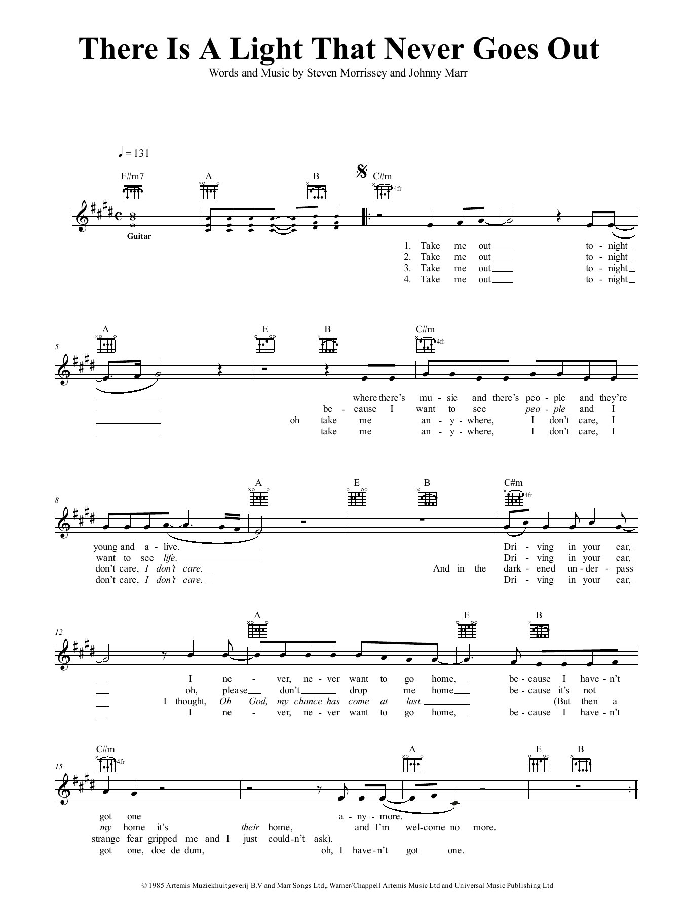 There Is A Light That Never Goes Out (Lead Sheet / Fake Book) von The Smiths