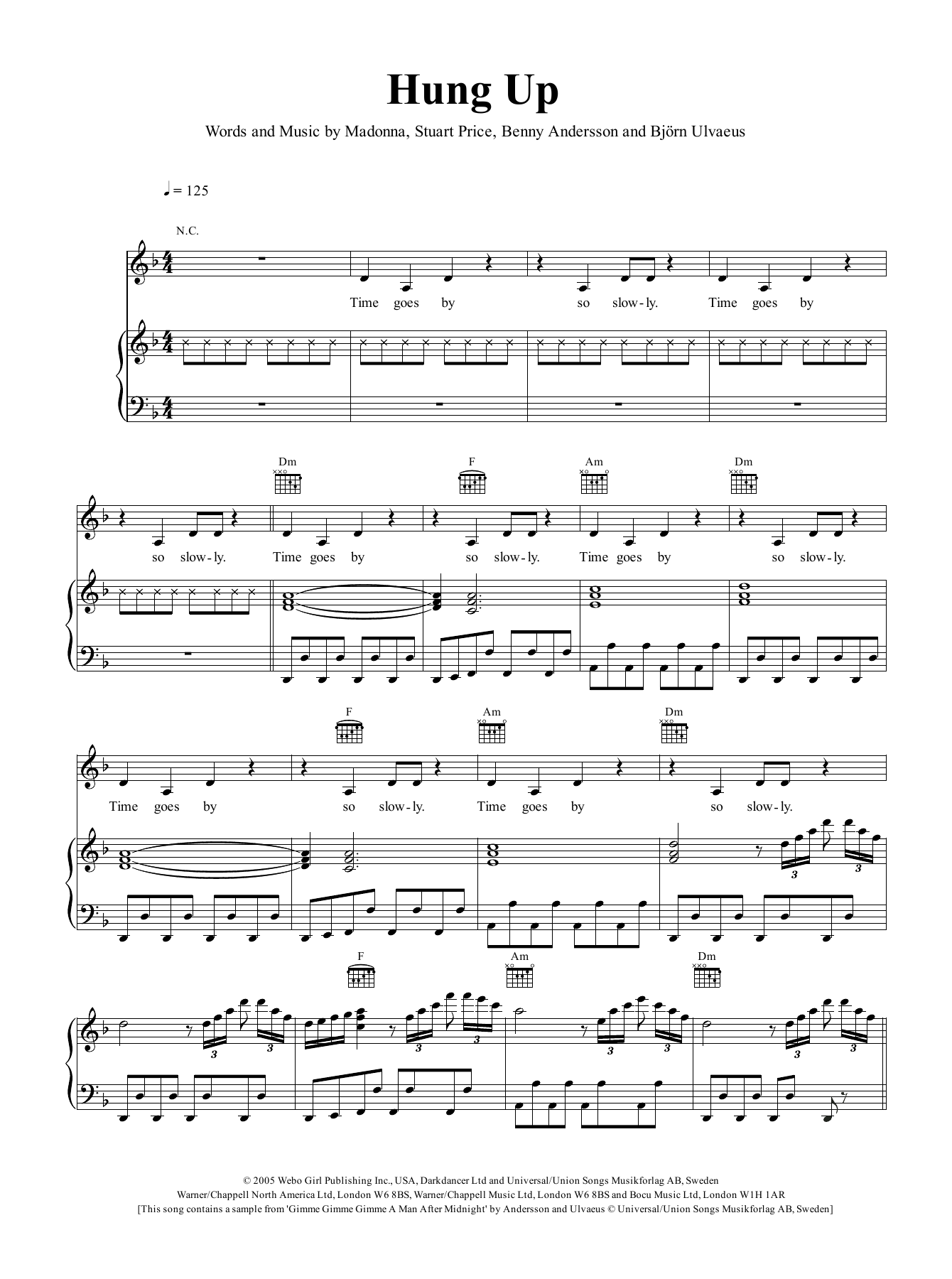 Hung Up (Piano, Vocal & Guitar Chords (Right-Hand Melody)) von Madonna