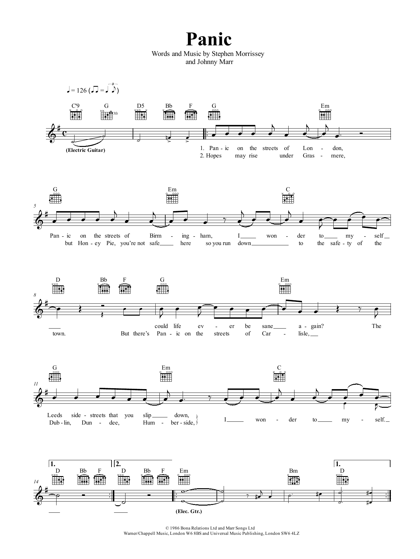 Panic (Lead Sheet / Fake Book) von The Smiths