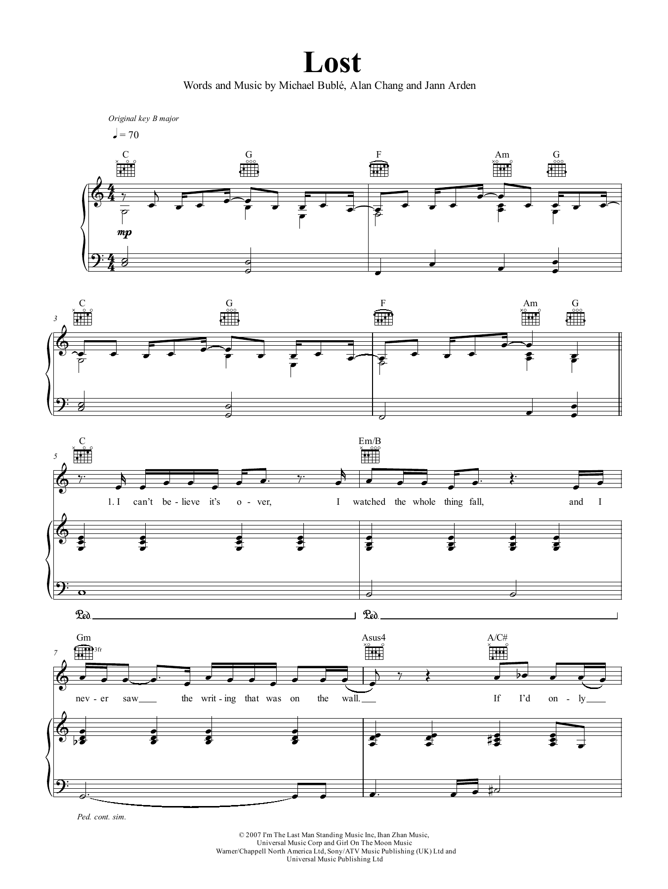 Lost (Piano, Vocal & Guitar Chords (Right-Hand Melody)) von Michael Bubl