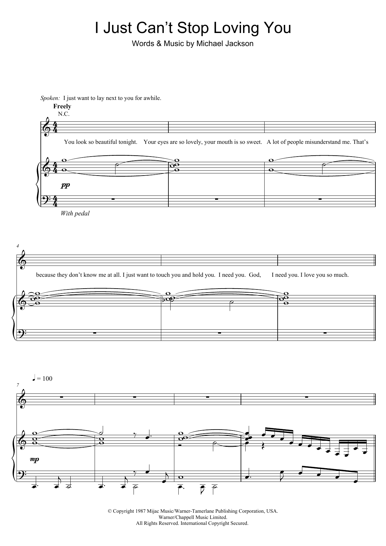 I Just Can't Stop Loving You (Piano, Vocal & Guitar Chords (Right-Hand Melody)) von Michael Jackson