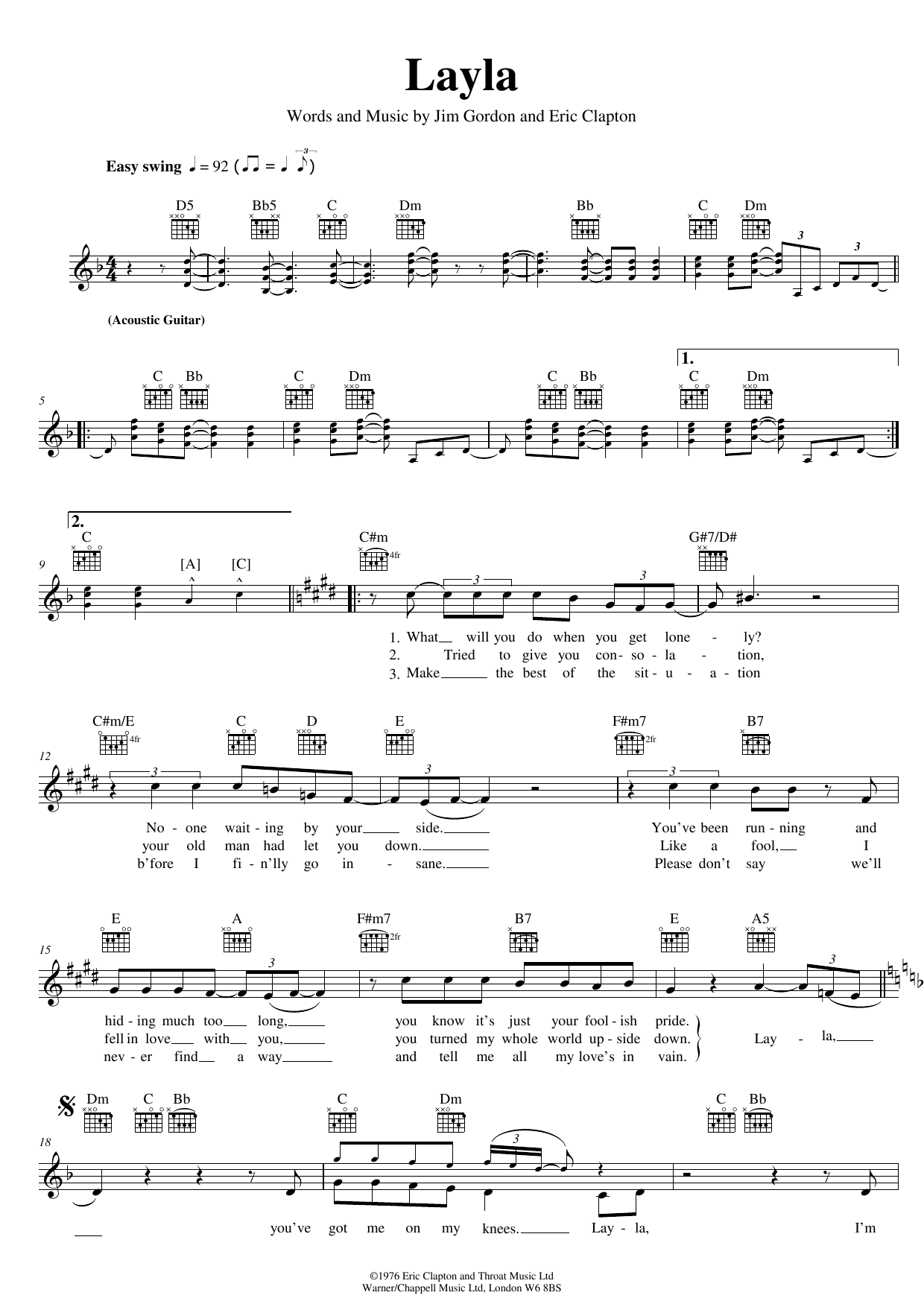 Layla (unplugged) (Lead Sheet / Fake Book) von Eric Clapton