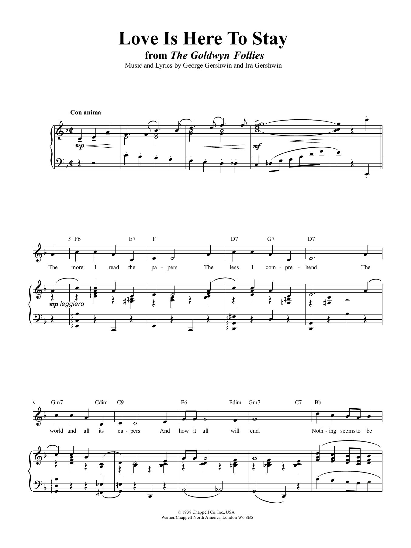 Love Is Here To Stay (Piano, Vocal & Guitar Chords (Right-Hand Melody)) von George Gershwin