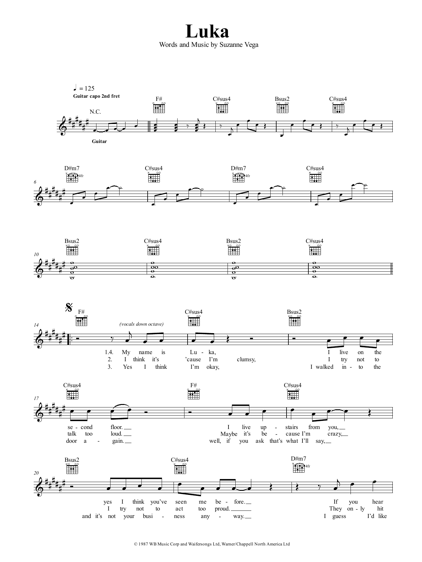 Luka (Lead Sheet / Fake Book) von Suzanne Vega