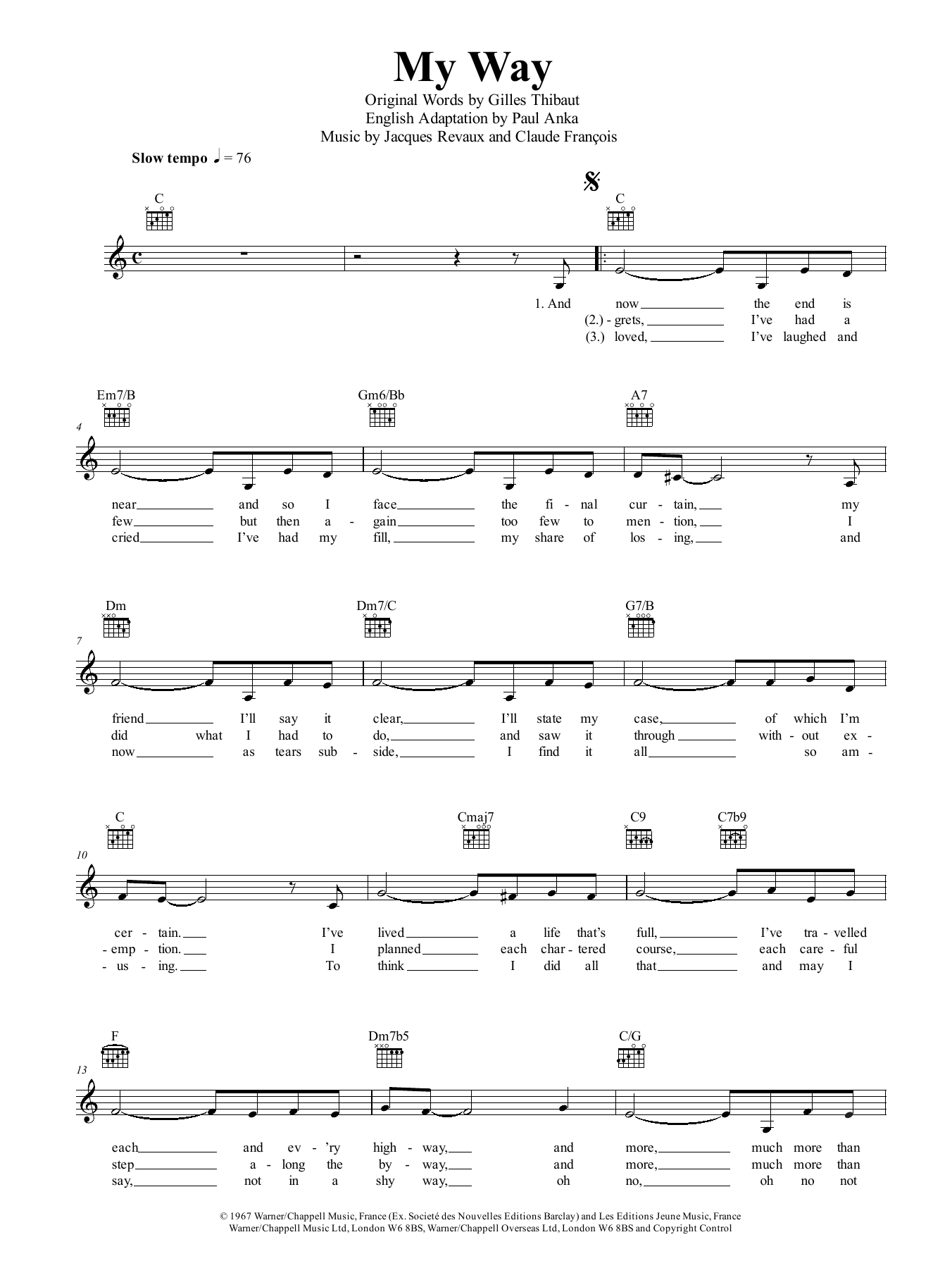 My Way (Lead Sheet / Fake Book) von Frank Sinatra