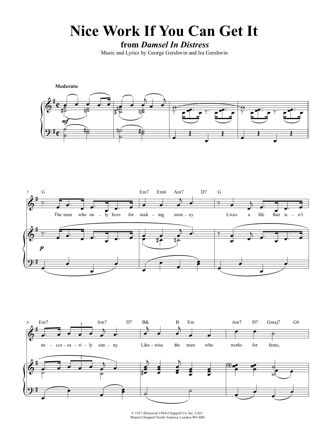 Nice Work If You Can Get It (Piano, Vocal & Guitar Chords (Right-Hand Melody)) von George Gershwin