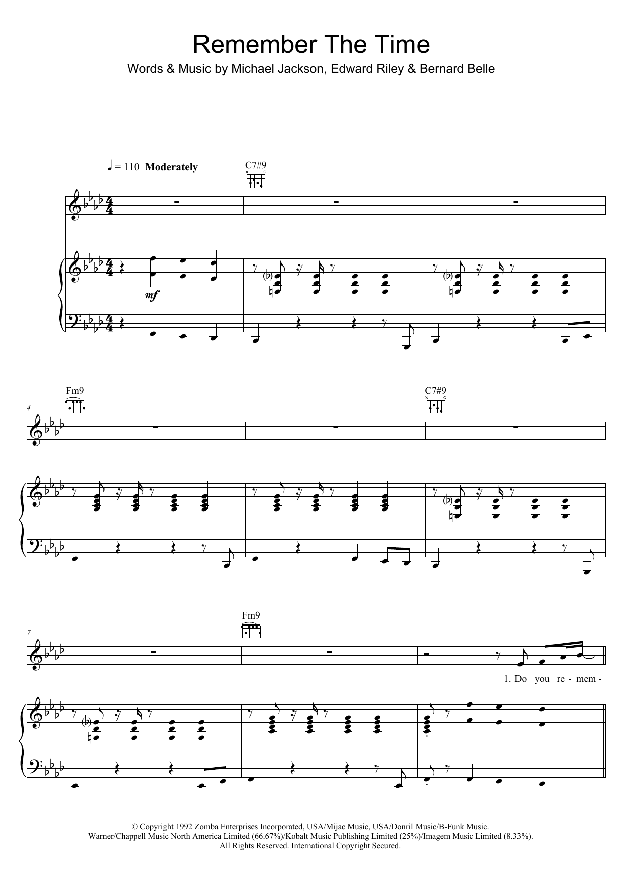 Remember The Time (Piano, Vocal & Guitar Chords (Right-Hand Melody)) von Michael Jackson