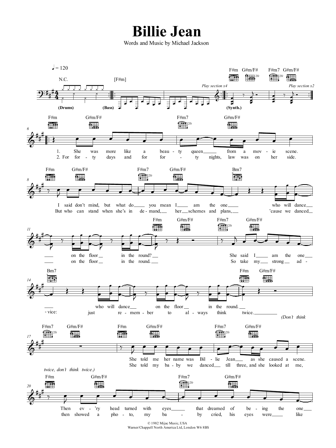 Billie Jean (Lead Sheet / Fake Book) von Michael Jackson