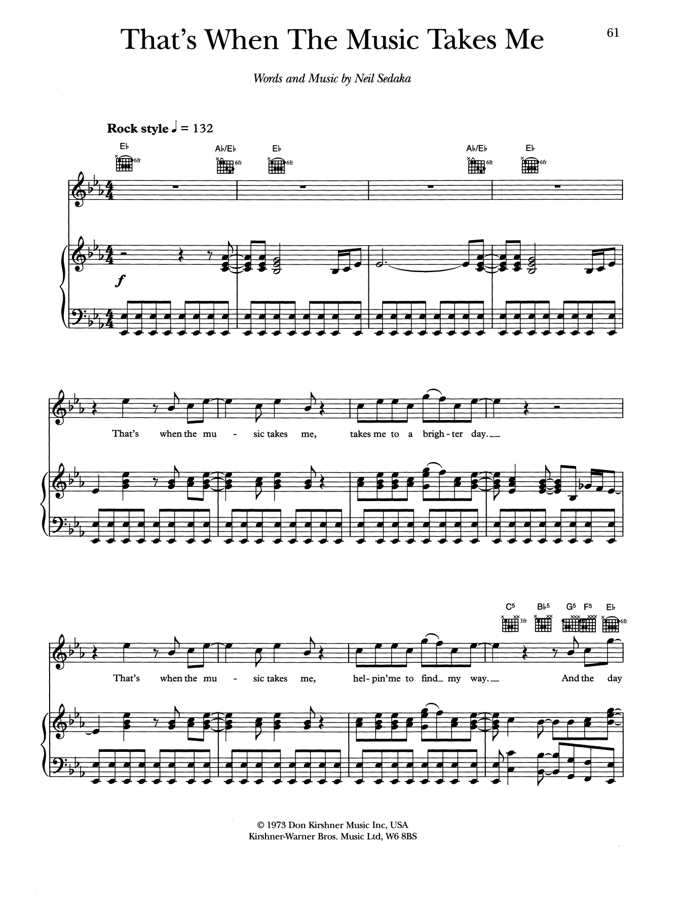That's When The Music Takes Me (Piano, Vocal & Guitar Chords (Right-Hand Melody)) von Neil Sedaka