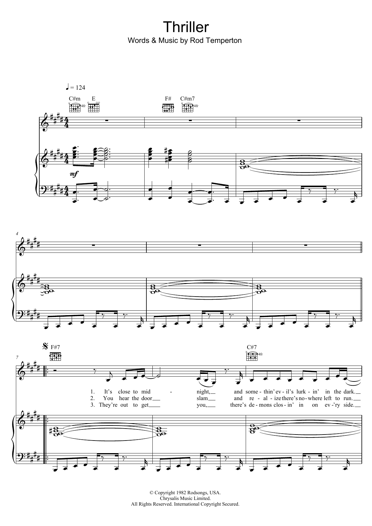 Thriller (Piano, Vocal & Guitar Chords (Right-Hand Melody)) von Michael Jackson