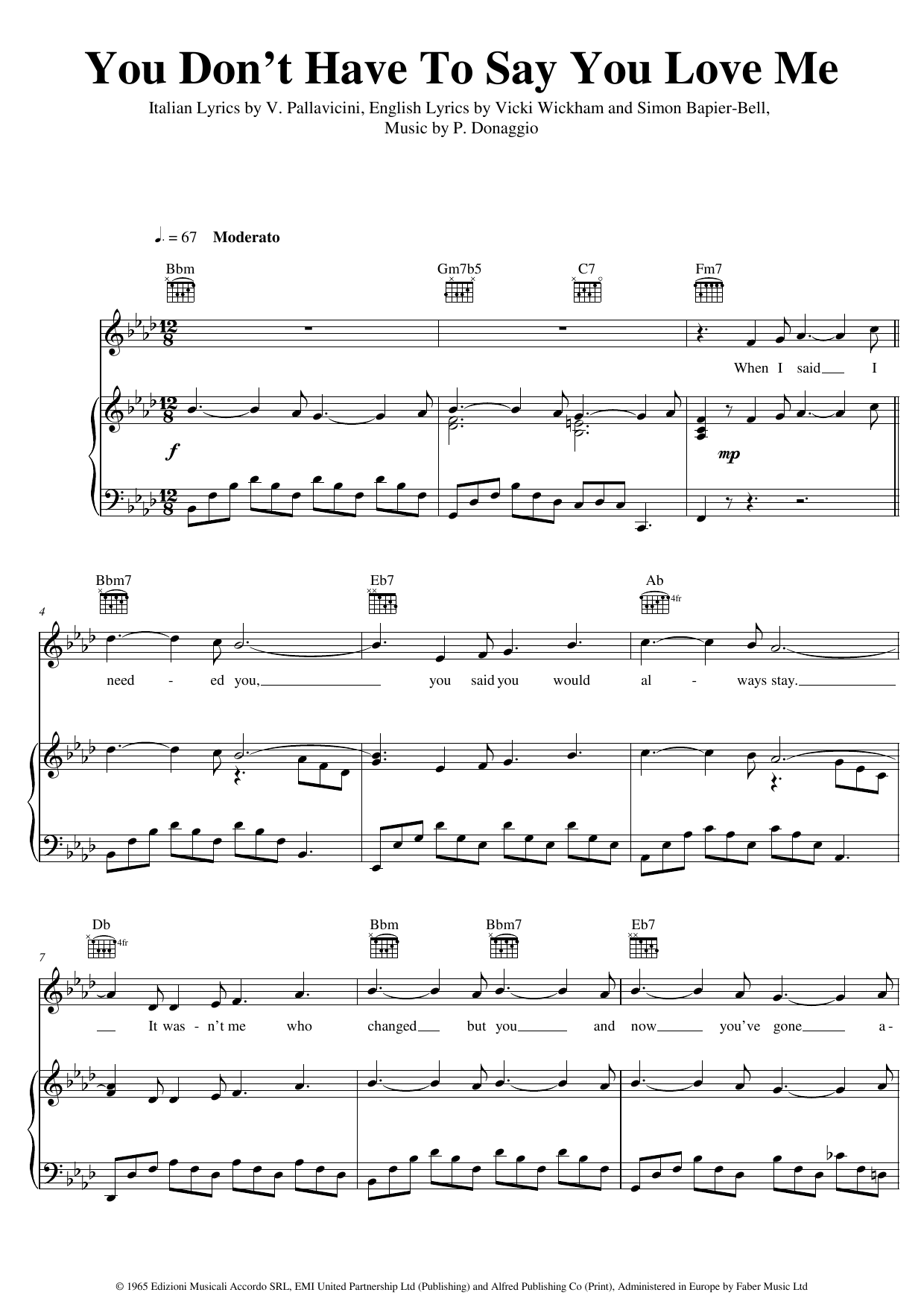 You Don't Have To Say You Love Me (Piano, Vocal & Guitar Chords (Right-Hand Melody)) von Elvis Presley