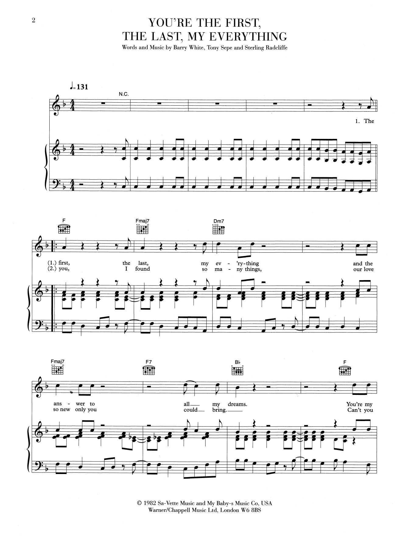 You're The First, The Last, My Everything (Piano, Vocal & Guitar Chords (Right-Hand Melody)) von Barry White