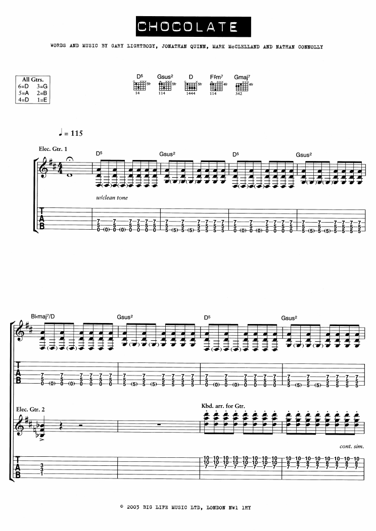 Chocolate (Guitar Tab) von Snow Patrol