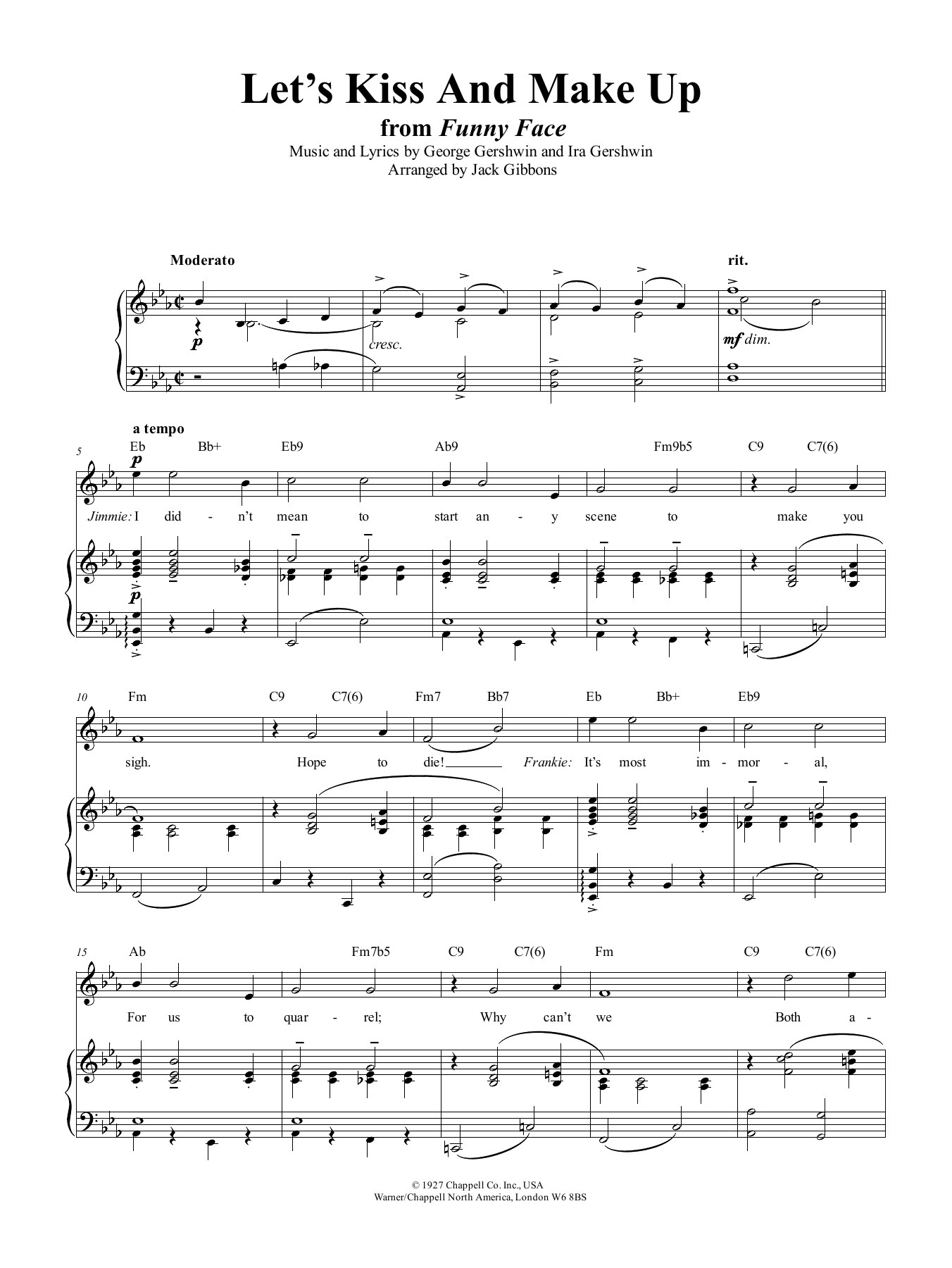 Let's Kiss And Make Up (Piano, Vocal & Guitar Chords (Right-Hand Melody)) von George Gershwin