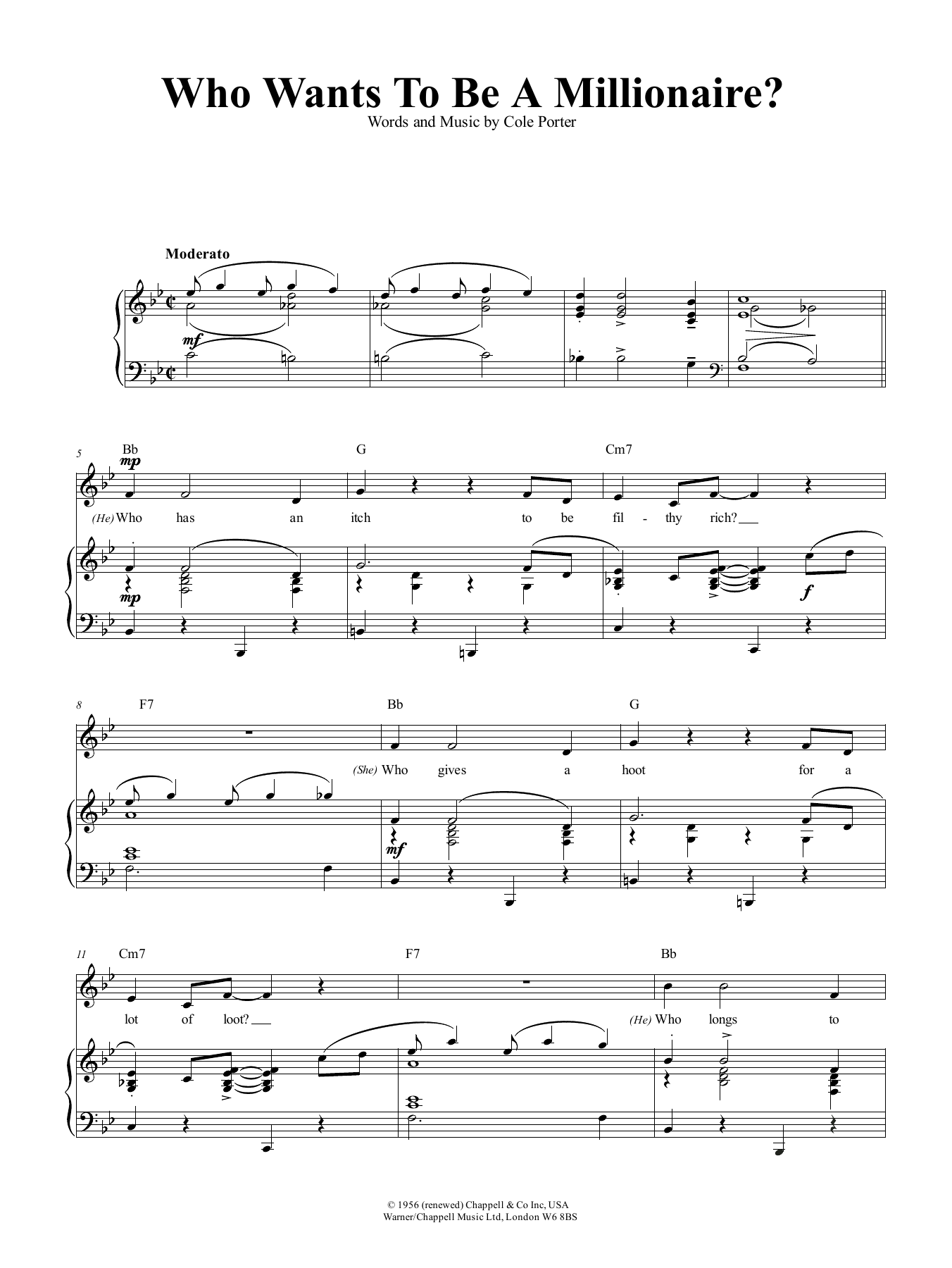 Who Wants To Be A Millionaire? (Piano, Vocal & Guitar Chords (Right-Hand Melody)) von Cole Porter