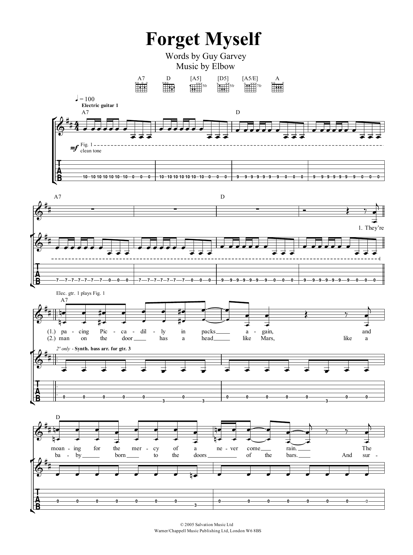 Forget Myself (Guitar Tab) von Elbow