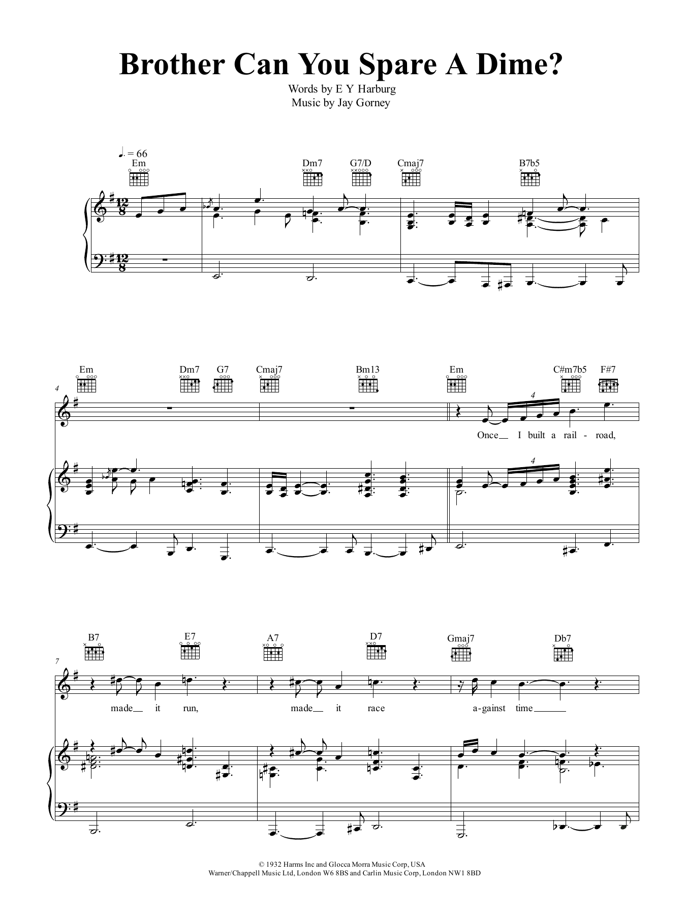 Brother, Can You Spare A Dime (Piano, Vocal & Guitar Chords (Right-Hand Melody)) von E.Y. 