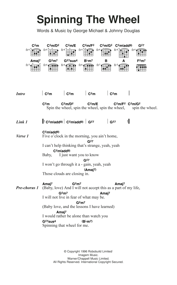 Spinning The Wheel (Guitar Chords/Lyrics) von George Michael