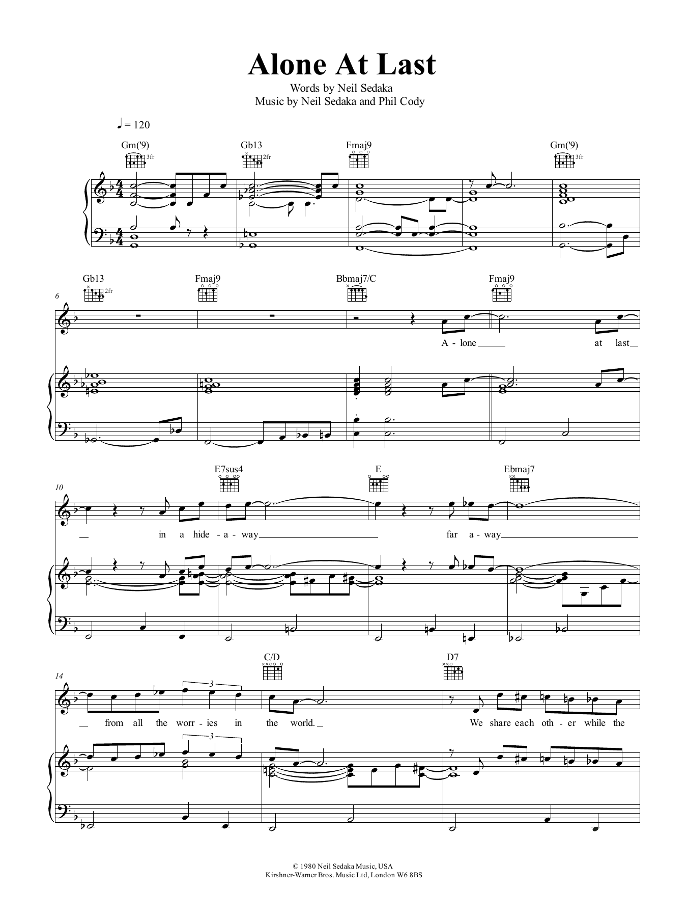 Alone At Last (Piano, Vocal & Guitar Chords (Right-Hand Melody)) von Neil Sedaka