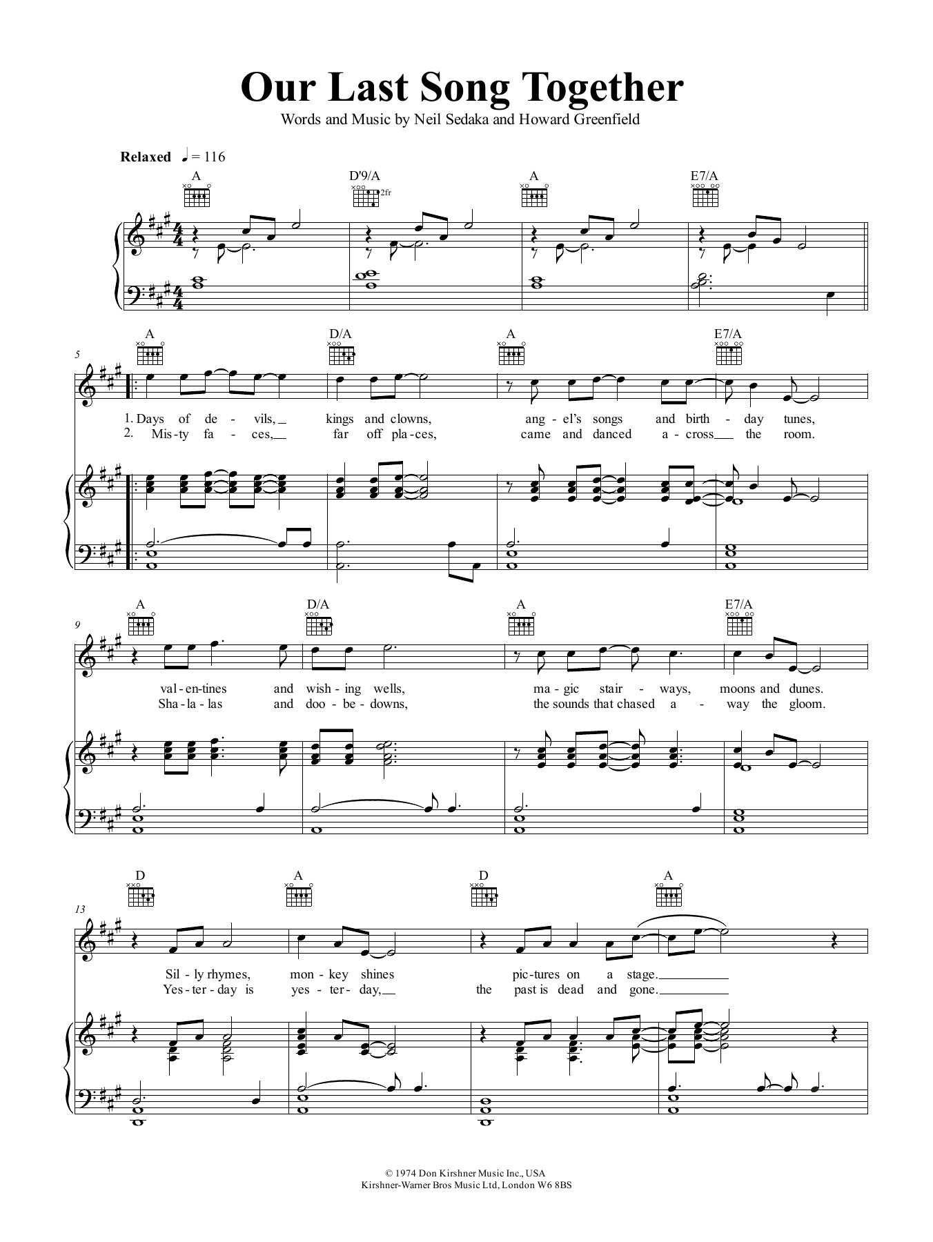 Our Last Song Together (Piano, Vocal & Guitar Chords (Right-Hand Melody)) von Neil Sedaka