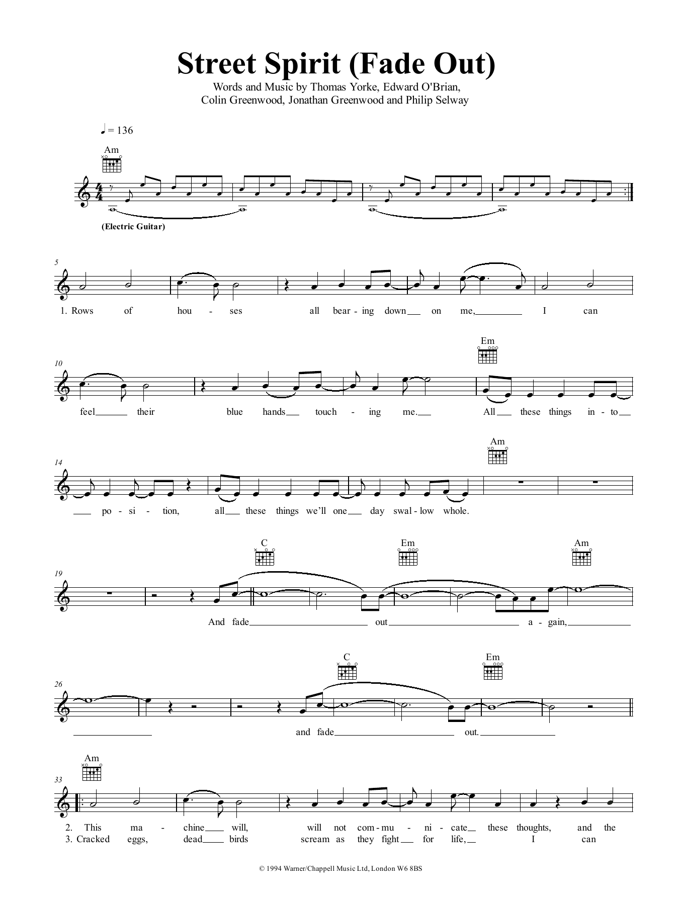 Street Spirit (Fade Out) (Lead Sheet / Fake Book) von Radiohead