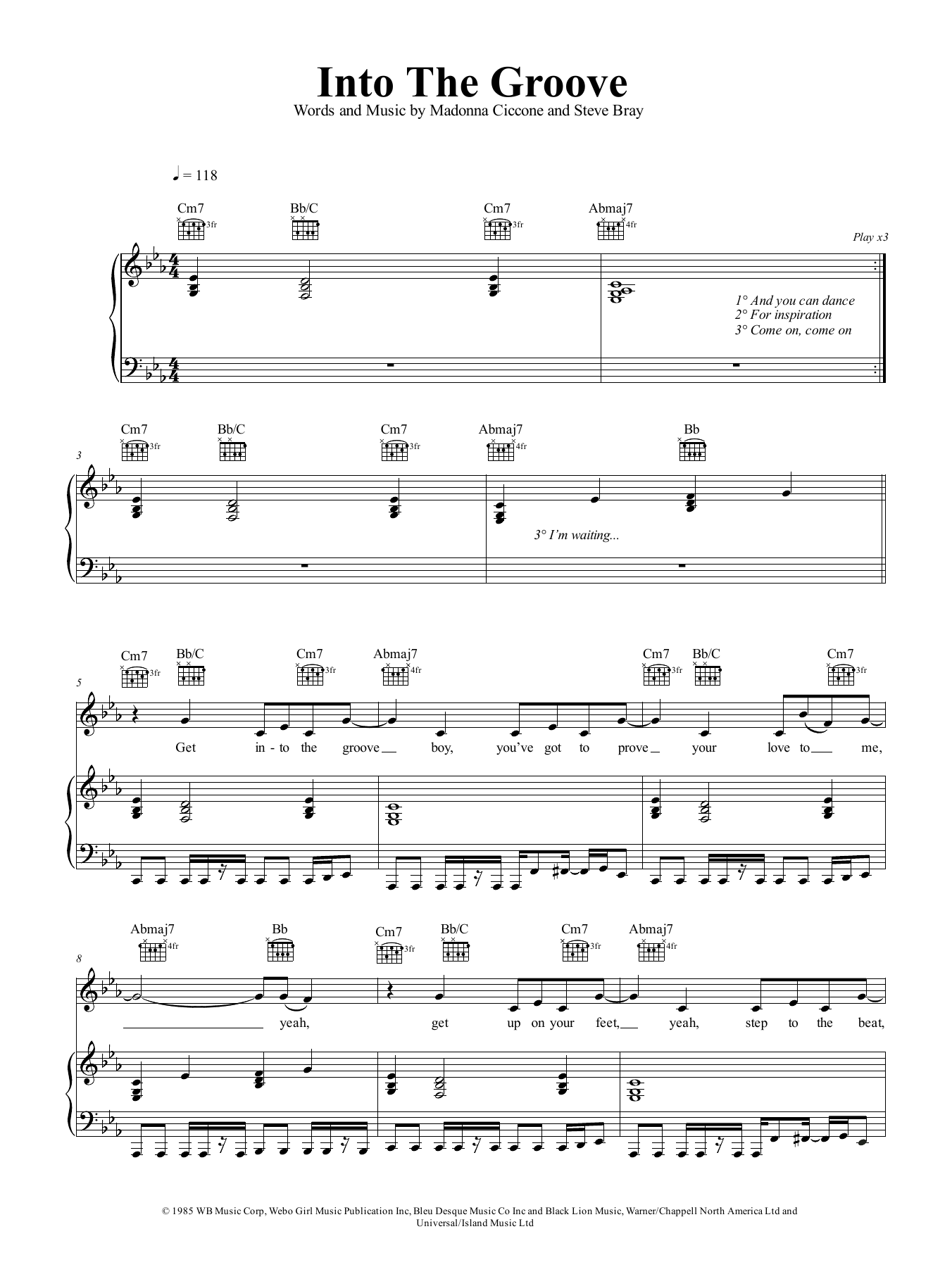 Into The Groove (Piano, Vocal & Guitar Chords (Right-Hand Melody)) von Madonna