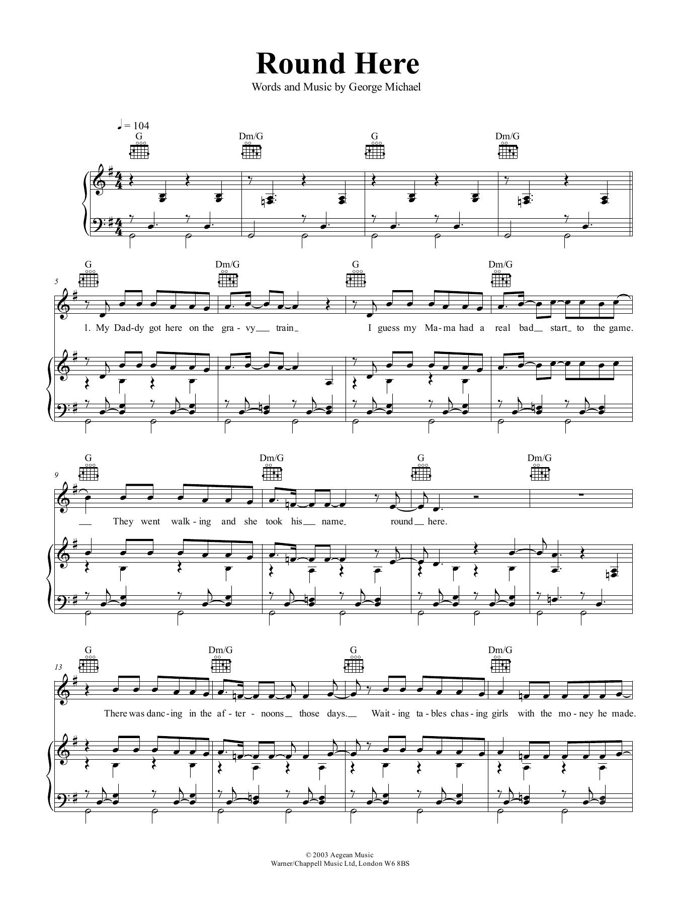Round Here (Piano, Vocal & Guitar Chords (Right-Hand Melody)) von George Michael