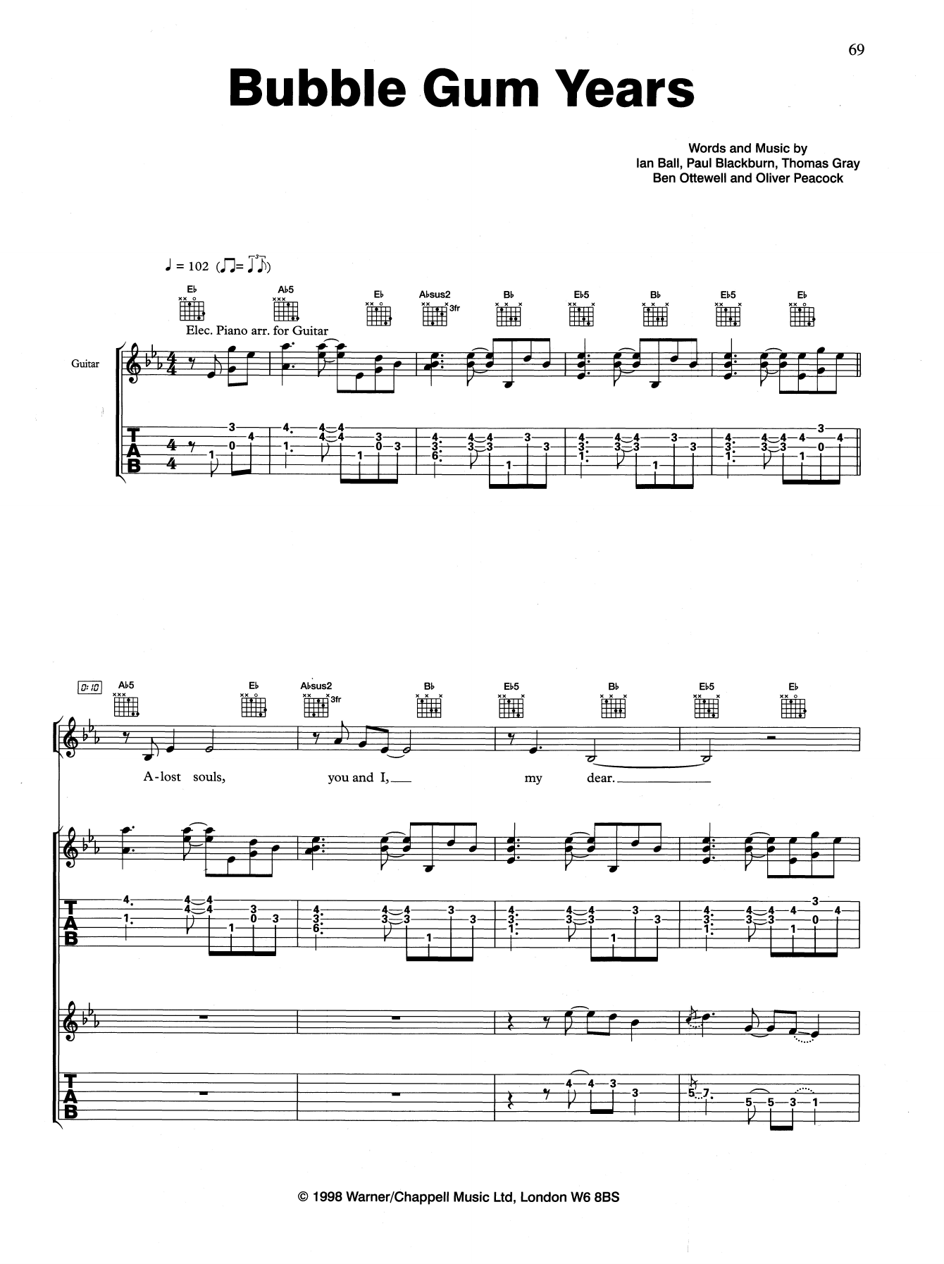 Bubble Gum Years (Guitar Tab) von Gomez