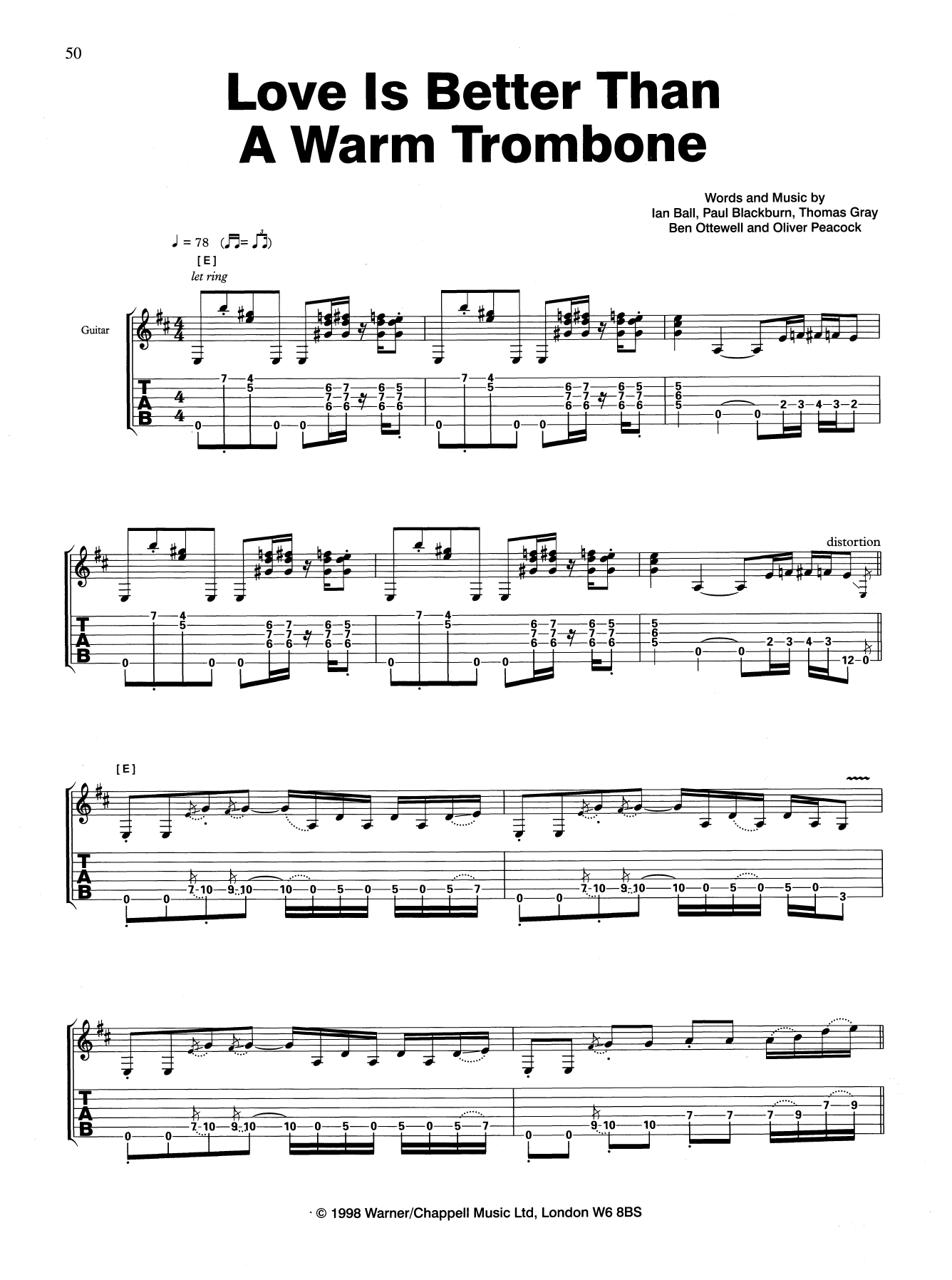 Love Is Better Than A Warm Trombone (Guitar Tab) von Gomez