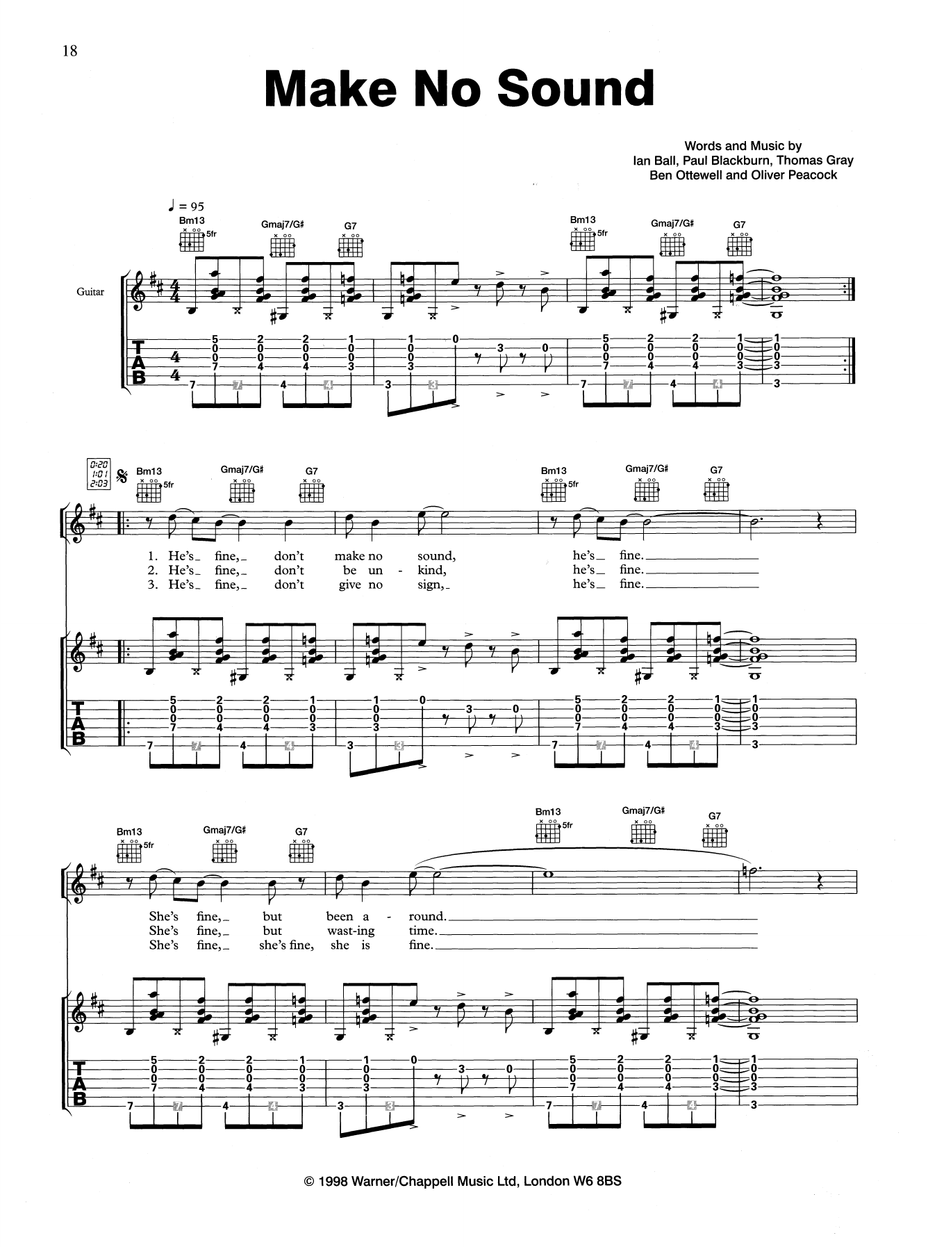 Make No Sound (Guitar Tab) von Gomez