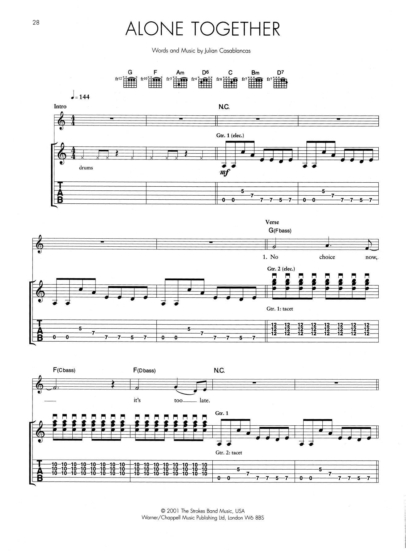 Alone Together (Guitar Tab) von The Strokes