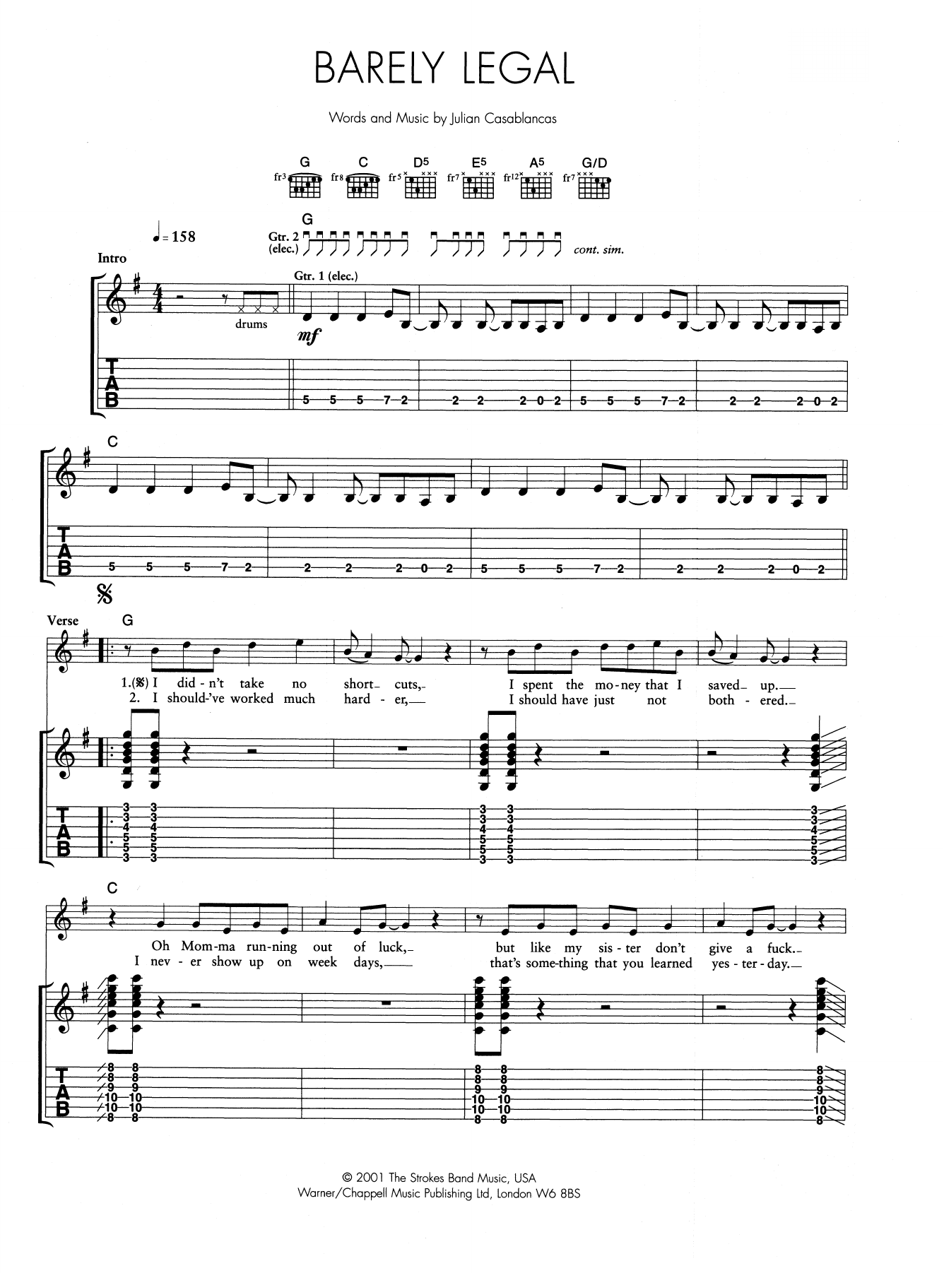 Barely Legal (Guitar Tab) von The Strokes