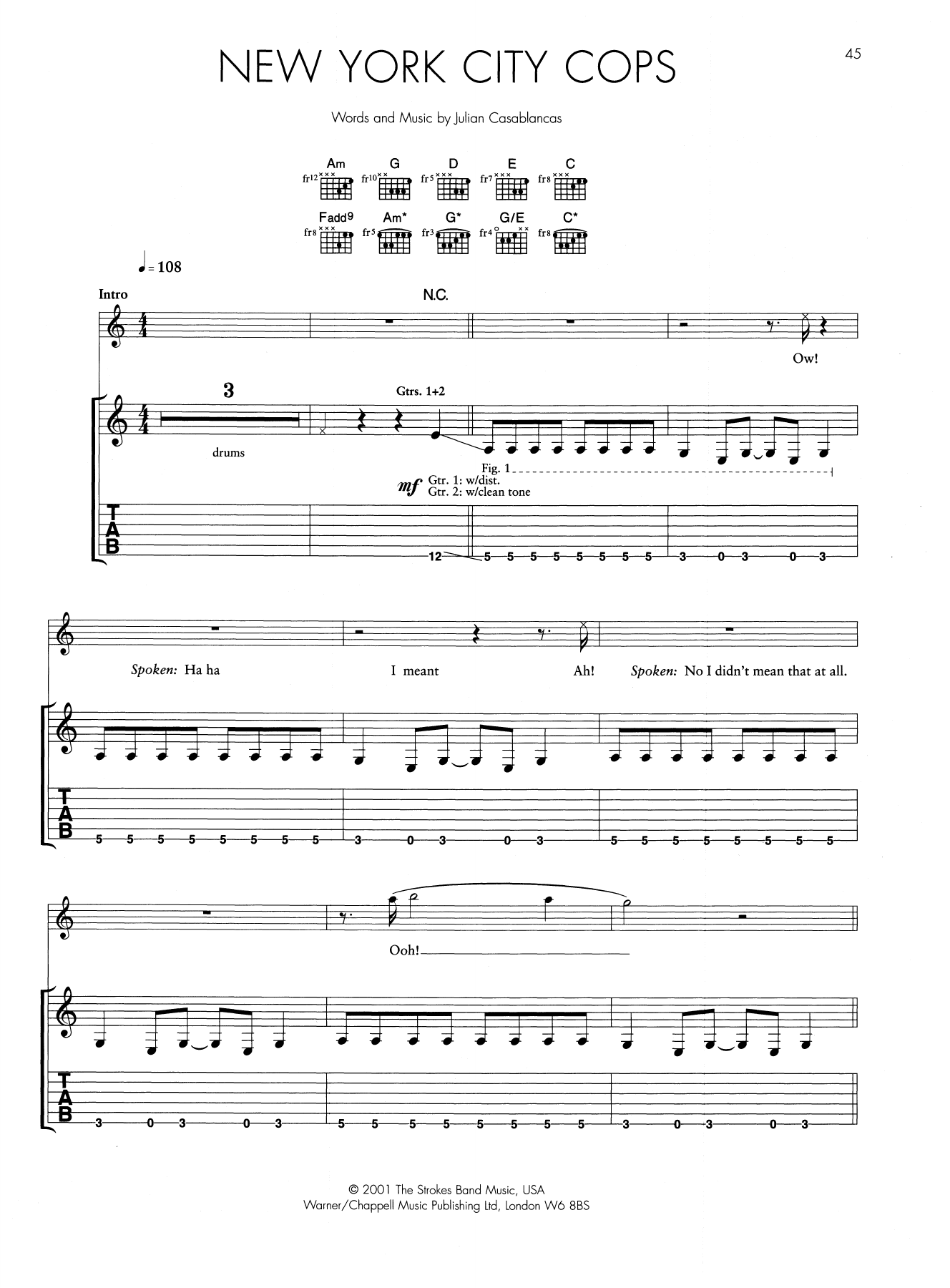 New York City Cops (Guitar Tab) von The Strokes