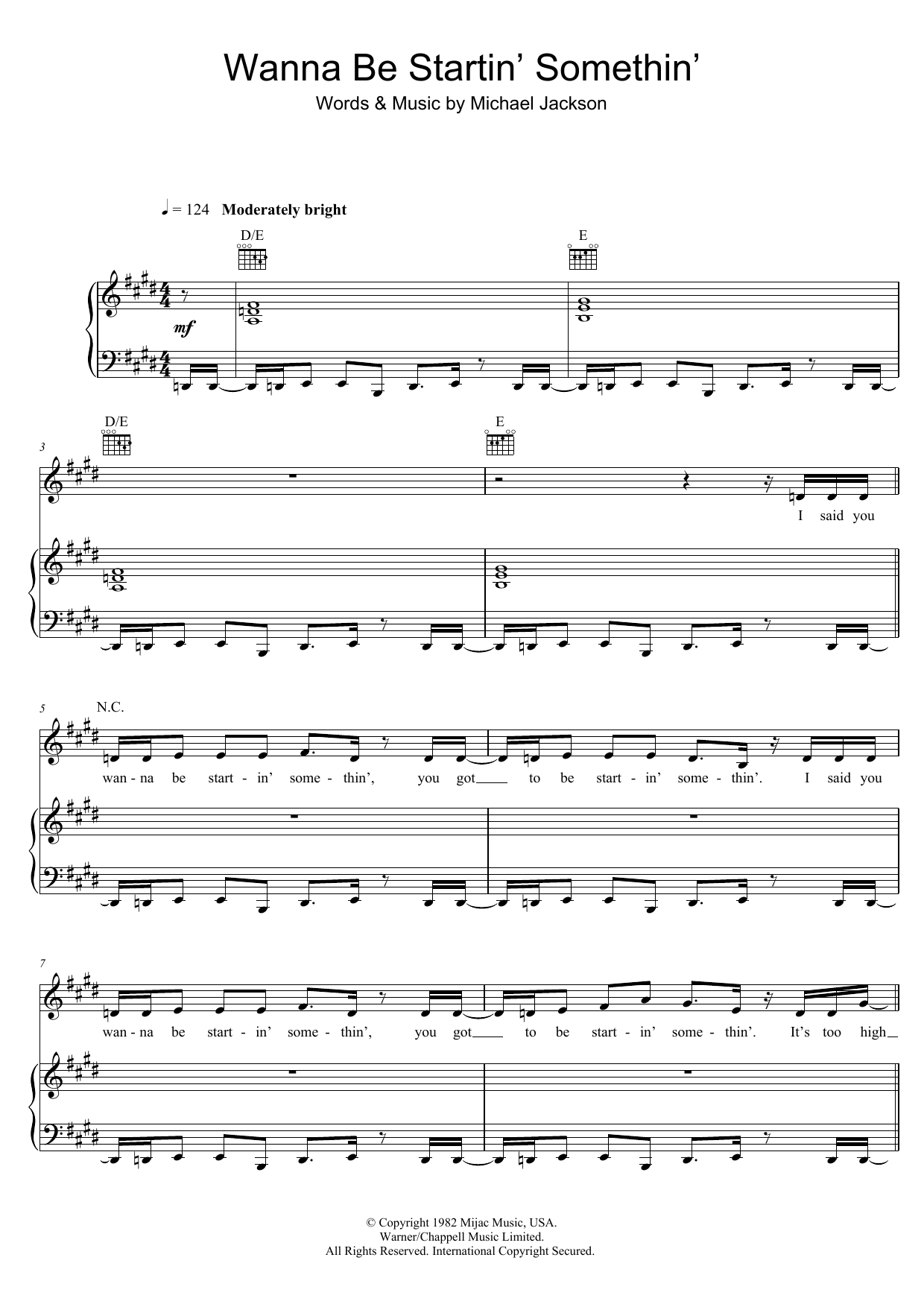 Wanna Be Startin' Somethin' (Piano, Vocal & Guitar Chords (Right-Hand Melody)) von Michael Jackson