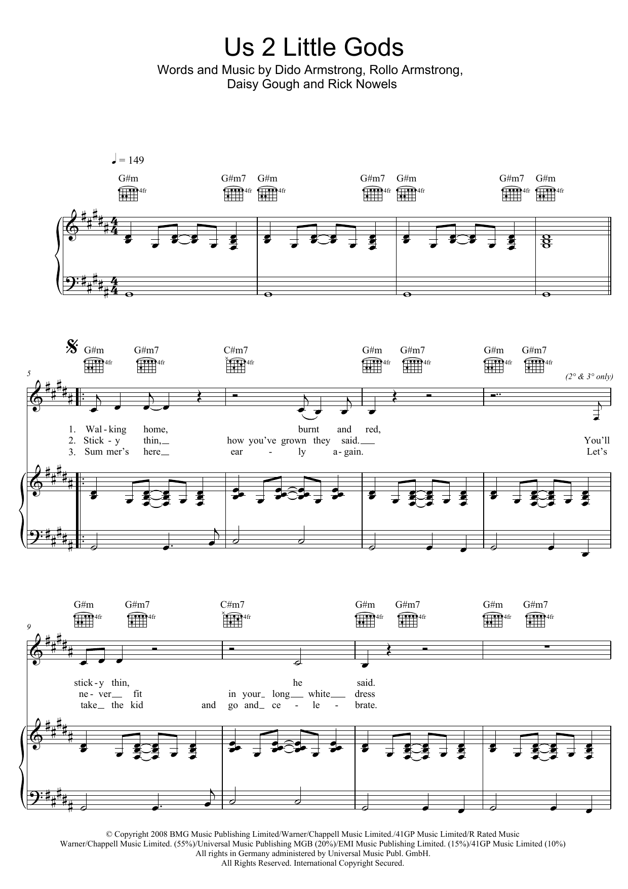 Us 2 Little Gods (Piano, Vocal & Guitar Chords (Right-Hand Melody)) von Dido