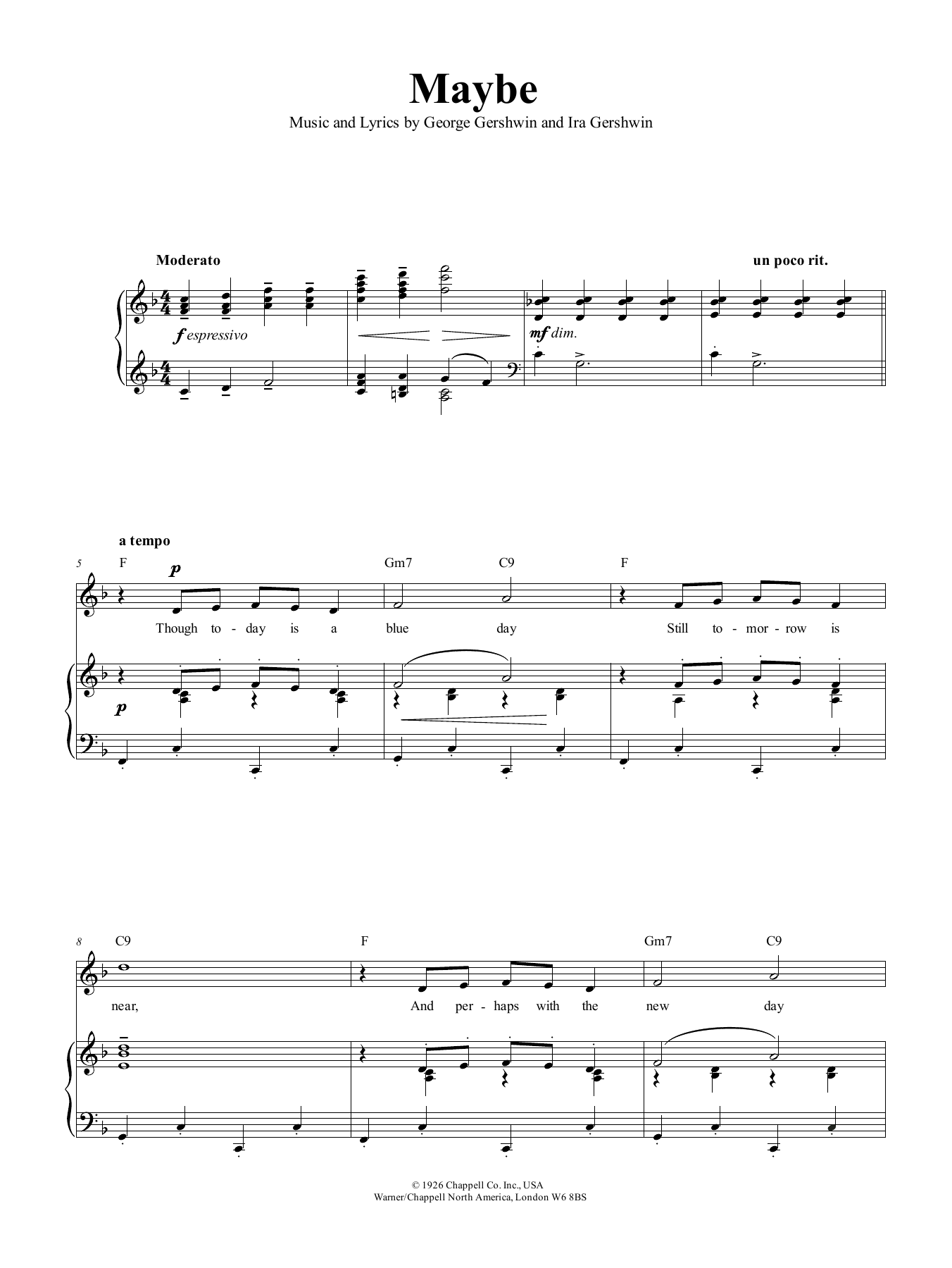 Maybe (Piano, Vocal & Guitar Chords (Right-Hand Melody)) von George Gershwin