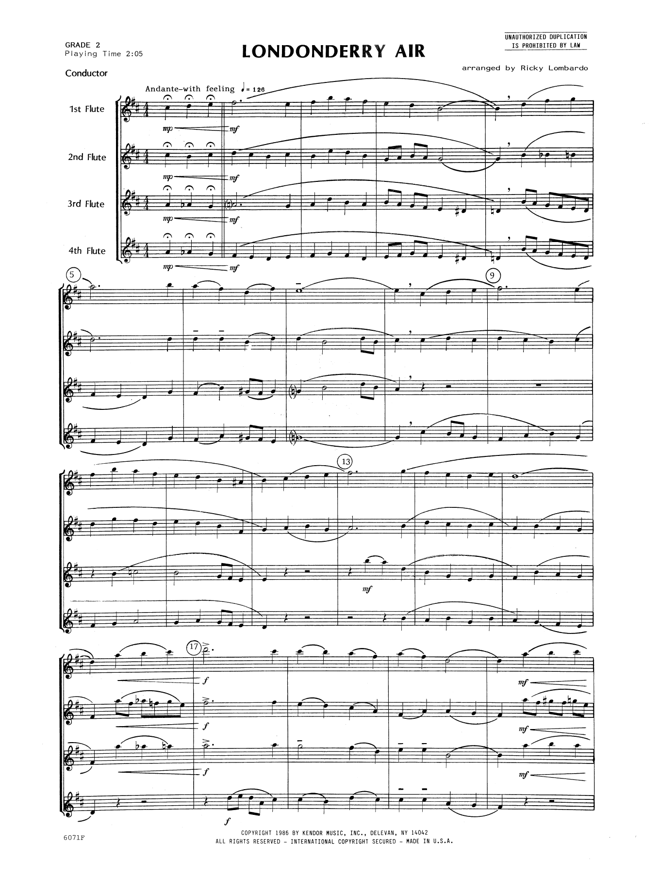 Londonderry Air - Full Score (Woodwind Ensemble) von Lombardo