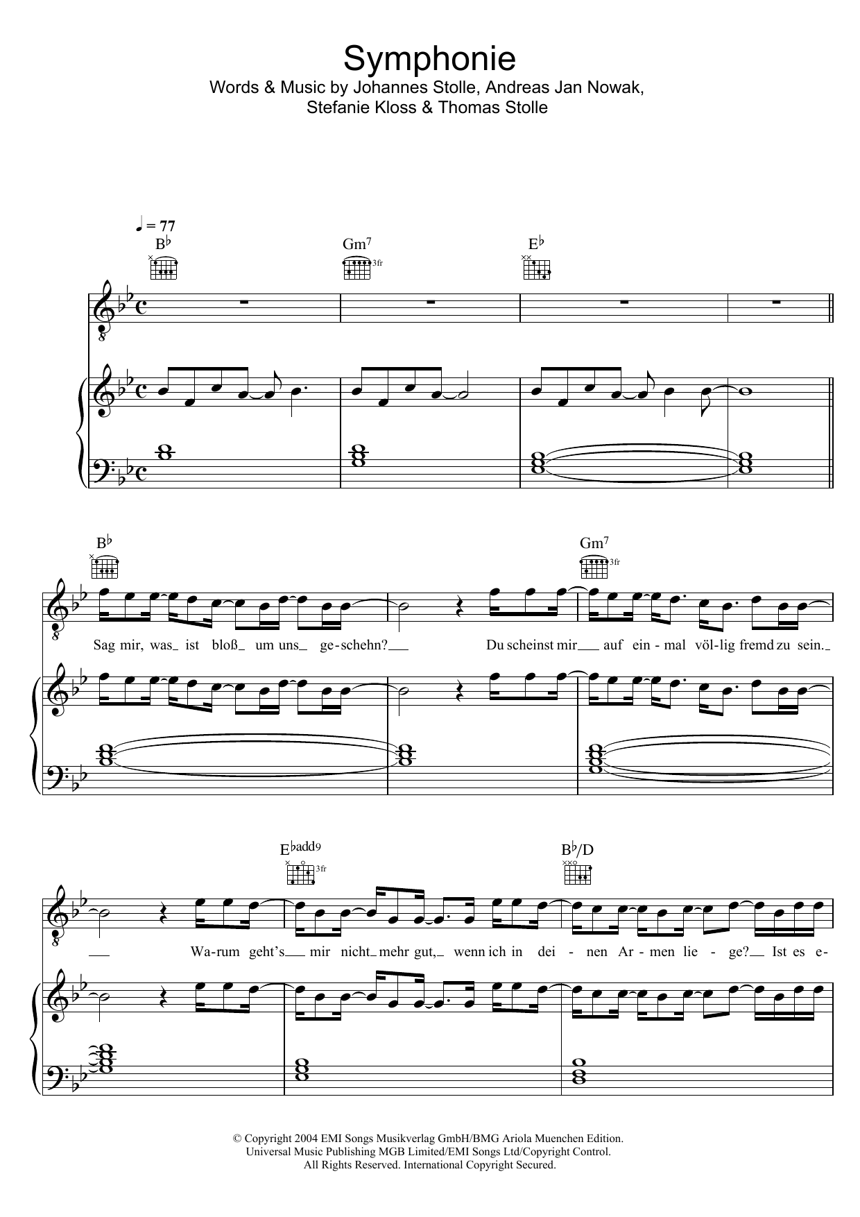 Symphonie (Piano, Vocal & Guitar Chords) von Silbermond